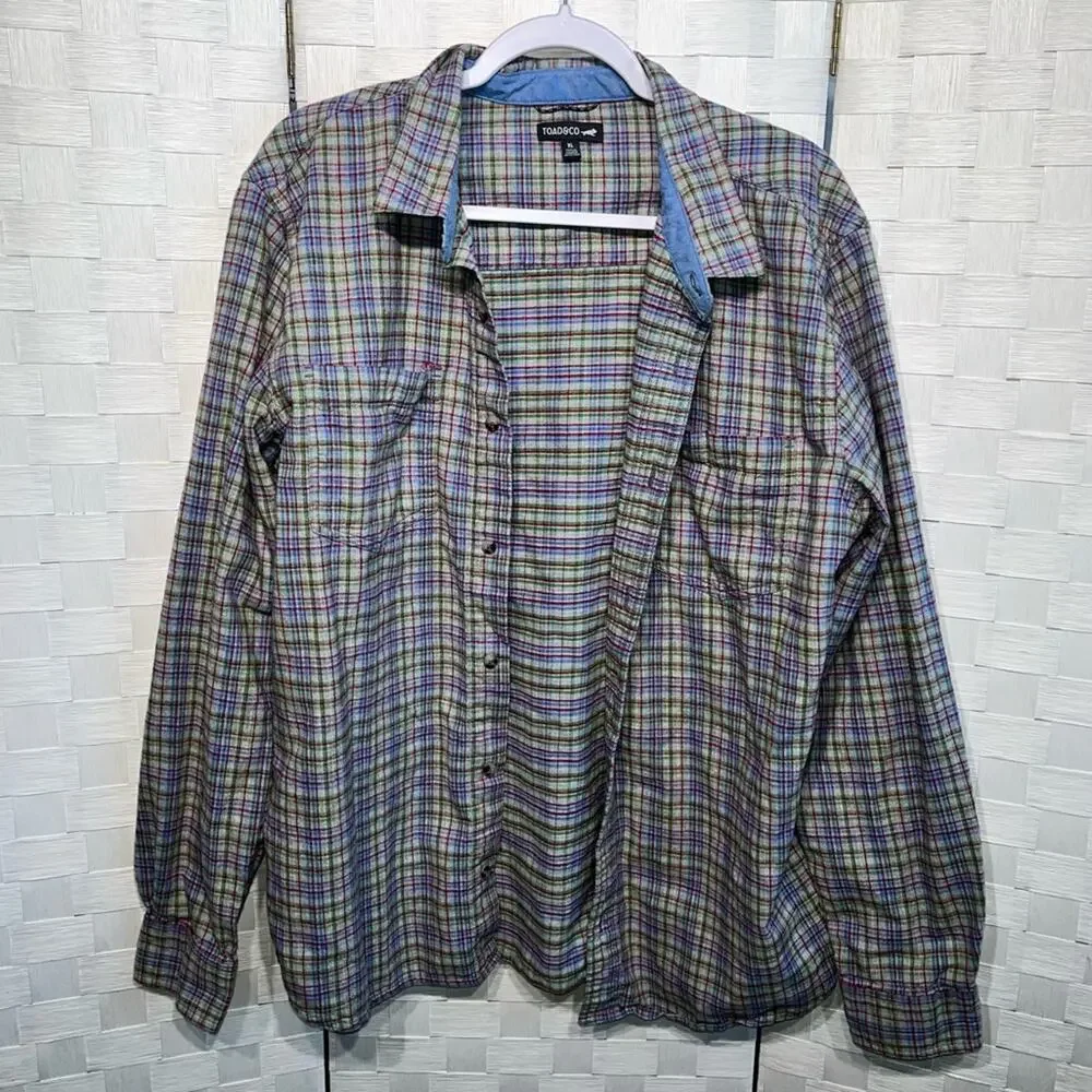 Toad & Co Flannagan Long Sleeve Plaid Button Down Shirt Mens Size XL Flannel